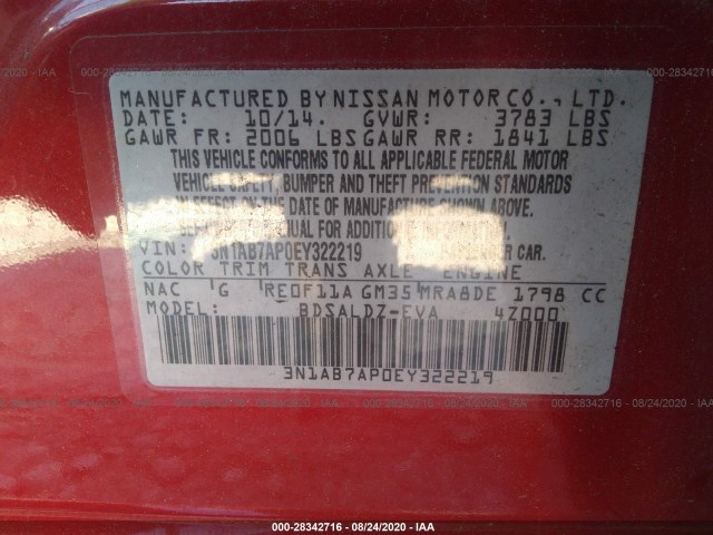 Photo 8 VIN: 3N1AB7AP0EY322219 - NISSAN SENTRA 