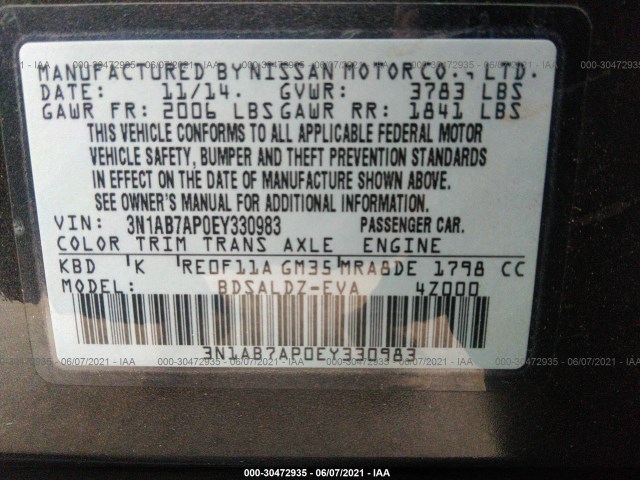 Photo 8 VIN: 3N1AB7AP0EY330983 - NISSAN SENTRA 