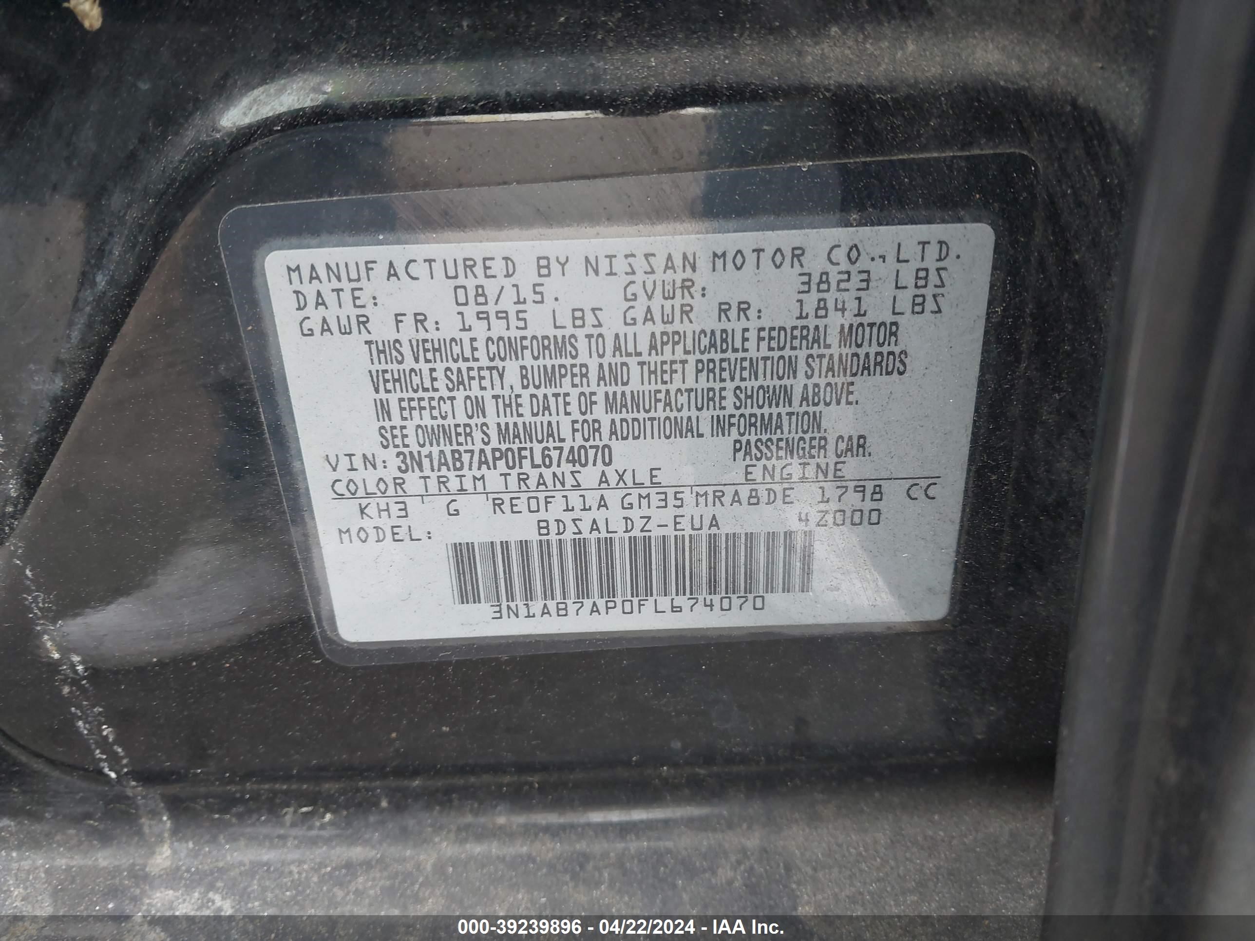 Photo 8 VIN: 3N1AB7AP0FL674070 - NISSAN SENTRA 