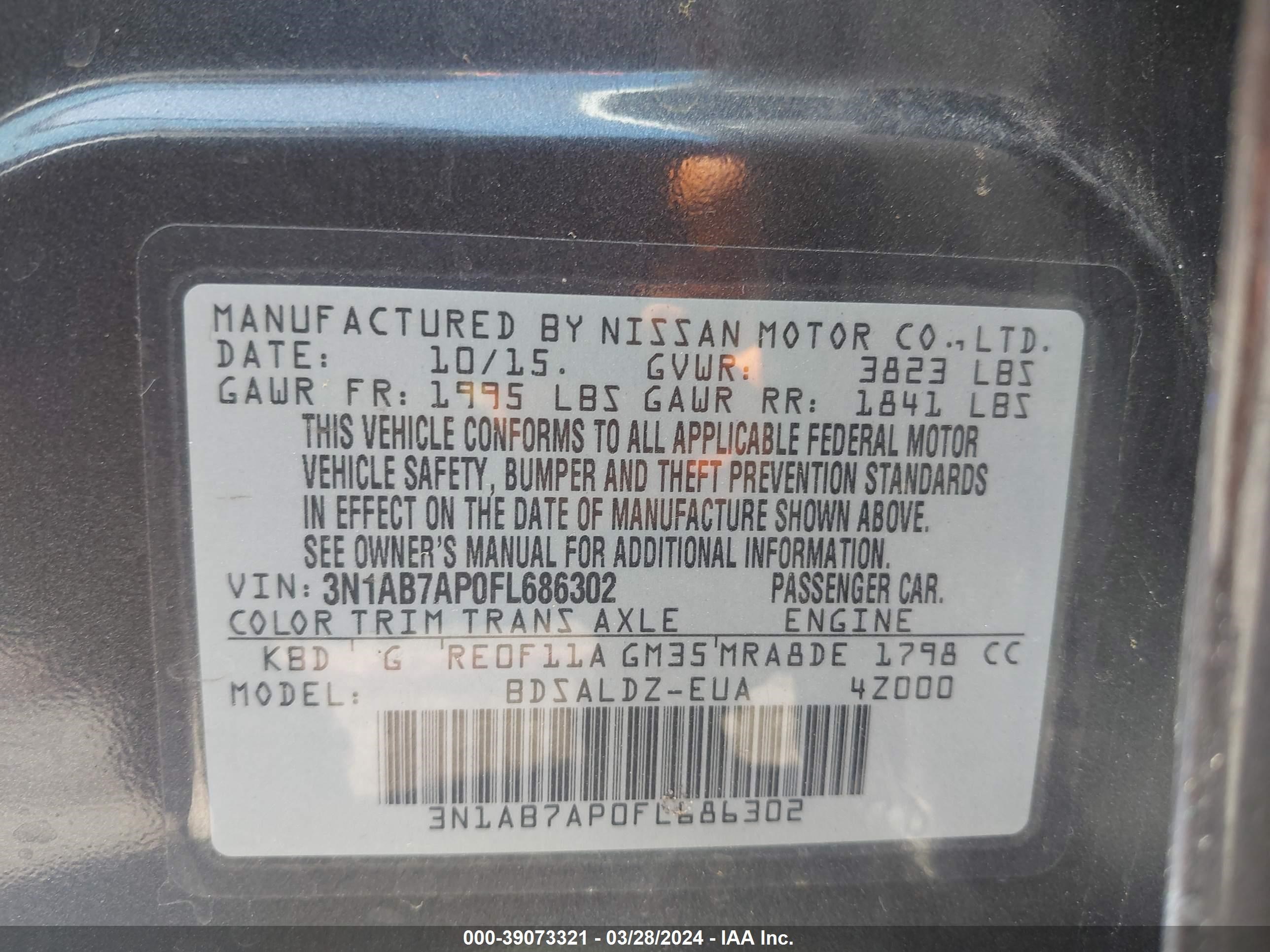 Photo 8 VIN: 3N1AB7AP0FL686302 - NISSAN SENTRA 