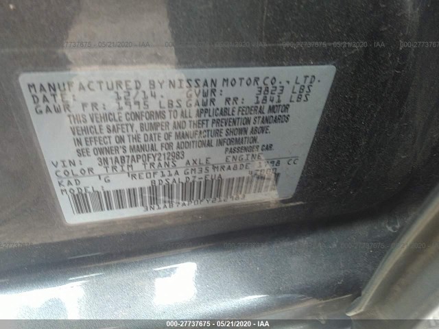 Photo 8 VIN: 3N1AB7AP0FY212983 - NISSAN SENTRA 