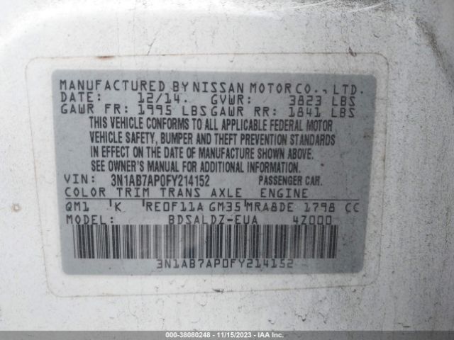 Photo 8 VIN: 3N1AB7AP0FY214152 - NISSAN SENTRA 