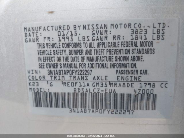 Photo 8 VIN: 3N1AB7AP0FY222297 - NISSAN SENTRA 