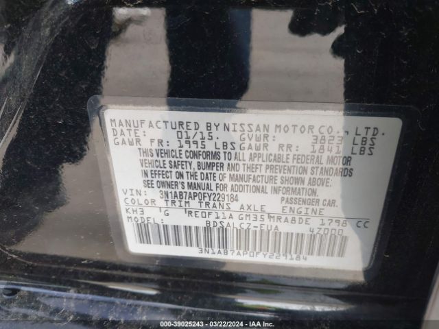 Photo 8 VIN: 3N1AB7AP0FY229184 - NISSAN SENTRA 