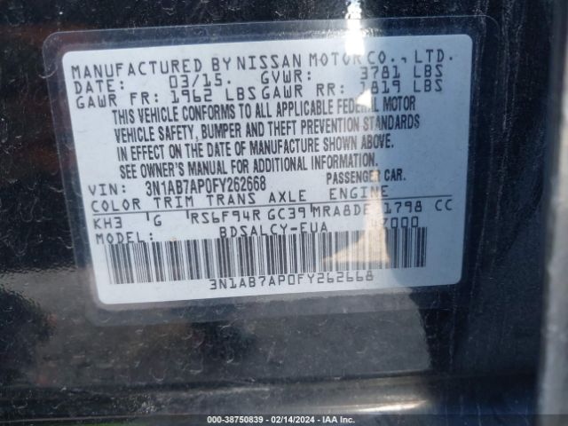 Photo 8 VIN: 3N1AB7AP0FY262668 - NISSAN SENTRA 