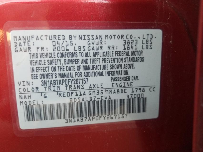 Photo 9 VIN: 3N1AB7AP0FY267157 - NISSAN SENTRA S 