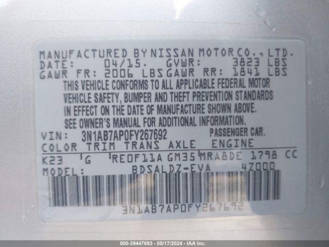 Photo 8 VIN: 3N1AB7AP0FY267692 - NISSAN SENTRA 