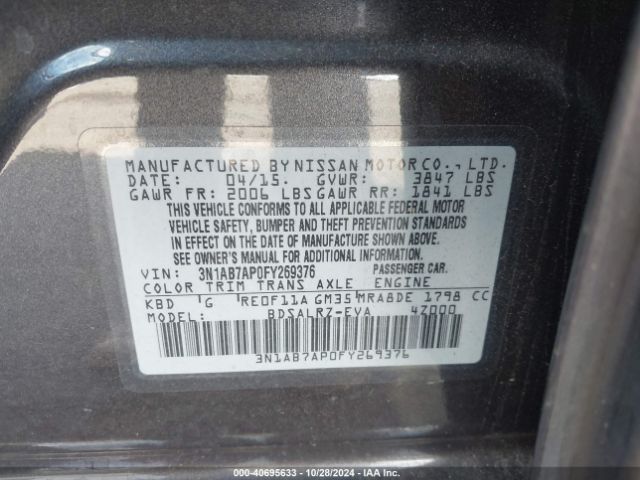 Photo 8 VIN: 3N1AB7AP0FY269376 - NISSAN SENTRA 