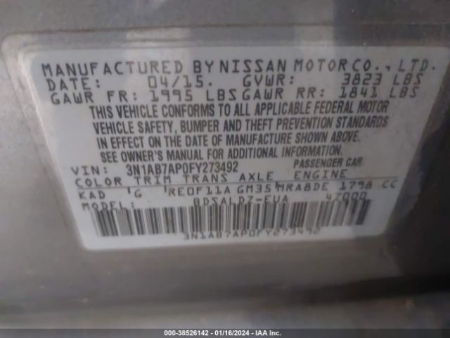 Photo 8 VIN: 3N1AB7AP0FY273492 - NISSAN SENTRA 