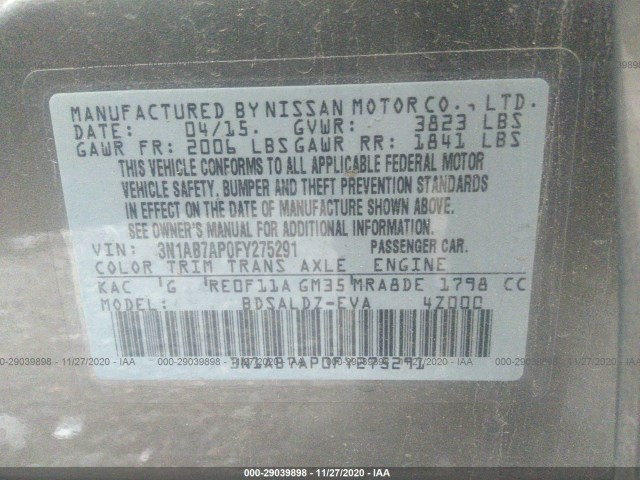 Photo 8 VIN: 3N1AB7AP0FY275291 - NISSAN SENTRA 