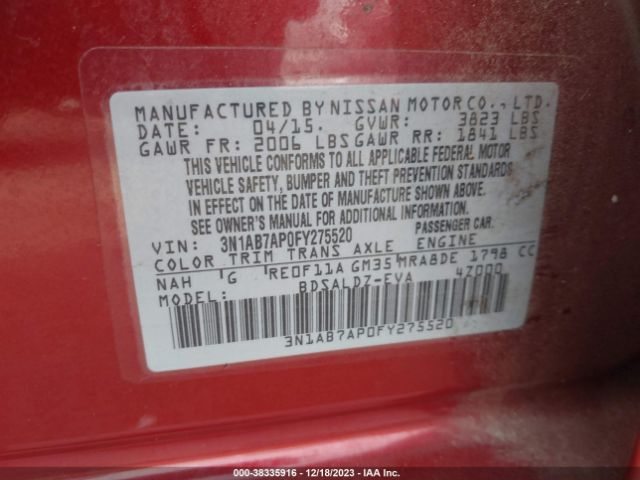 Photo 8 VIN: 3N1AB7AP0FY275520 - NISSAN SENTRA 