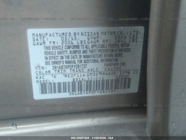 Photo 8 VIN: 3N1AB7AP0FY281737 - NISSAN SENTRA 