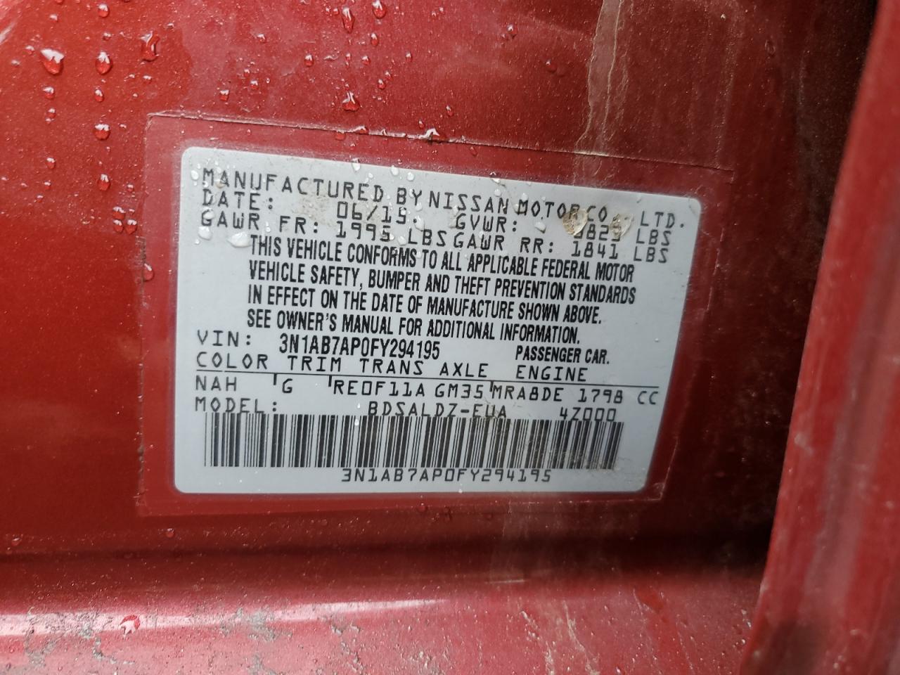 Photo 11 VIN: 3N1AB7AP0FY294195 - NISSAN SENTRA 