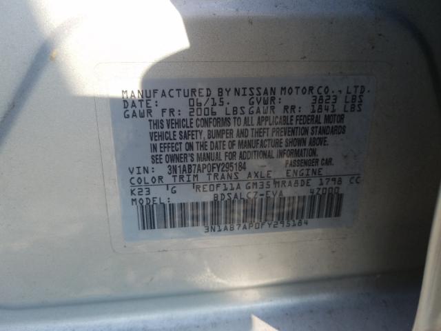 Photo 9 VIN: 3N1AB7AP0FY295184 - NISSAN SENTRA S 