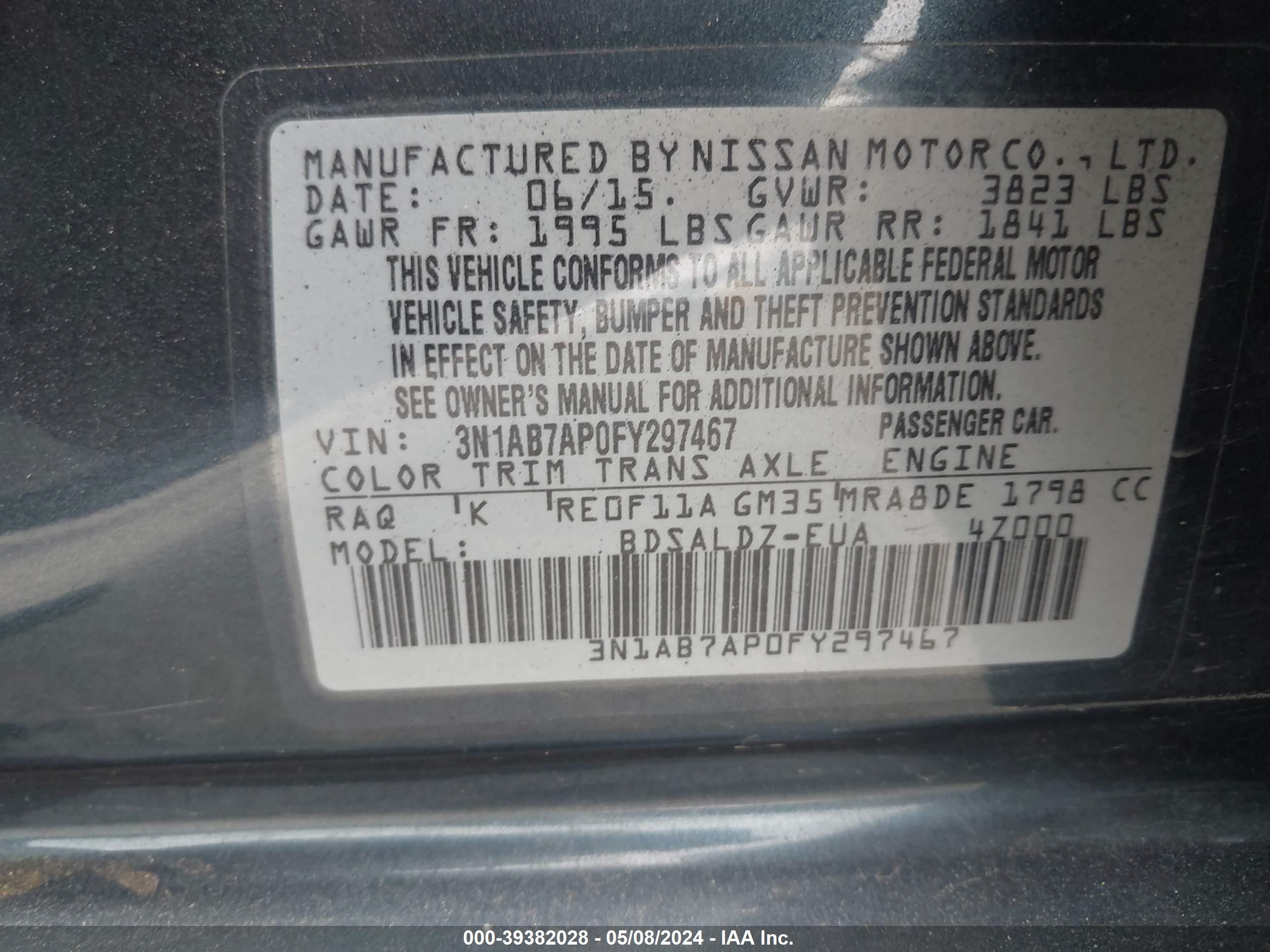 Photo 8 VIN: 3N1AB7AP0FY297467 - NISSAN SENTRA 