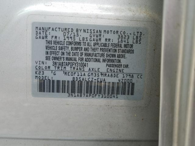 Photo 9 VIN: 3N1AB7AP0FY310041 - NISSAN SENTRA S 