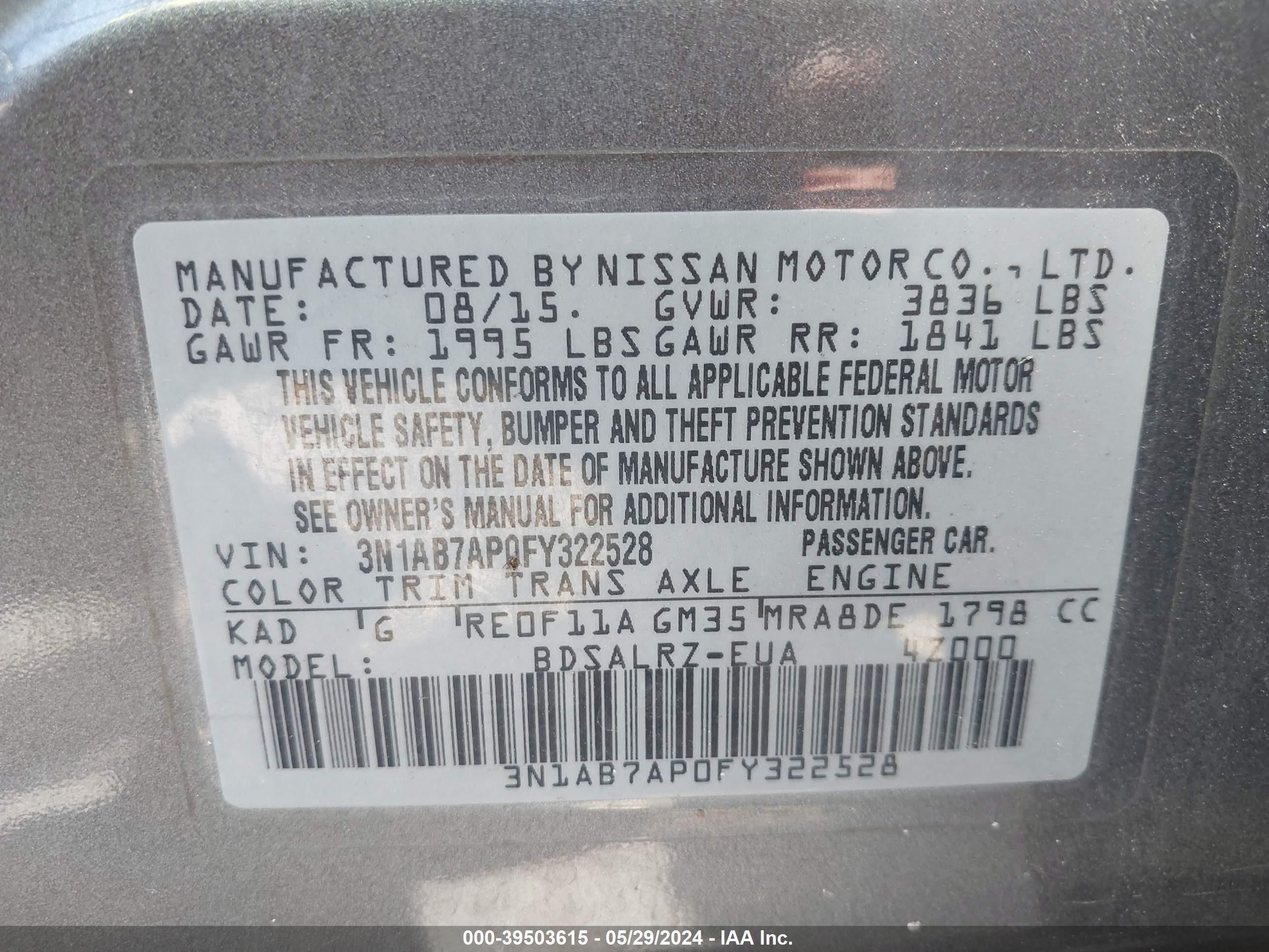 Photo 8 VIN: 3N1AB7AP0FY322528 - NISSAN SENTRA 