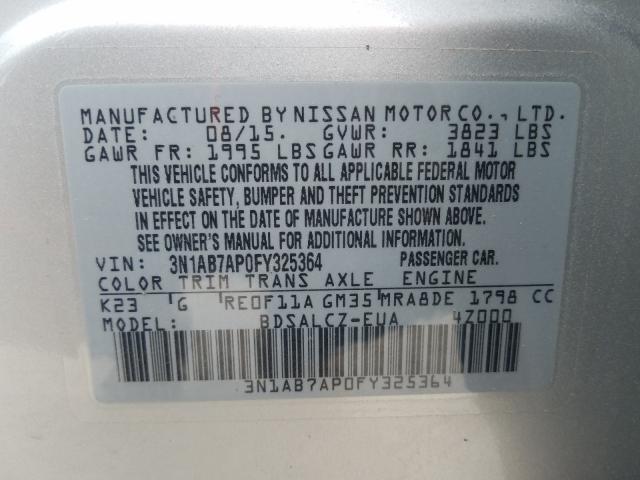 Photo 9 VIN: 3N1AB7AP0FY325364 - NISSAN SENTRA S 