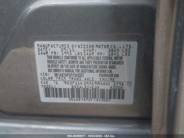 Photo 8 VIN: 3N1AB7AP0FY343007 - NISSAN SENTRA 