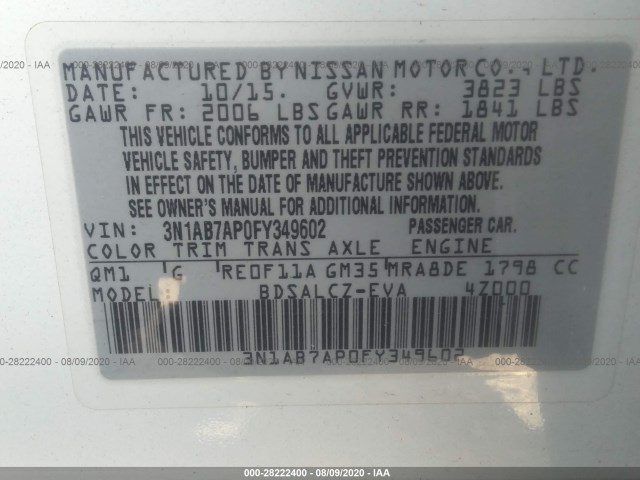 Photo 8 VIN: 3N1AB7AP0FY349602 - NISSAN SENTRA 