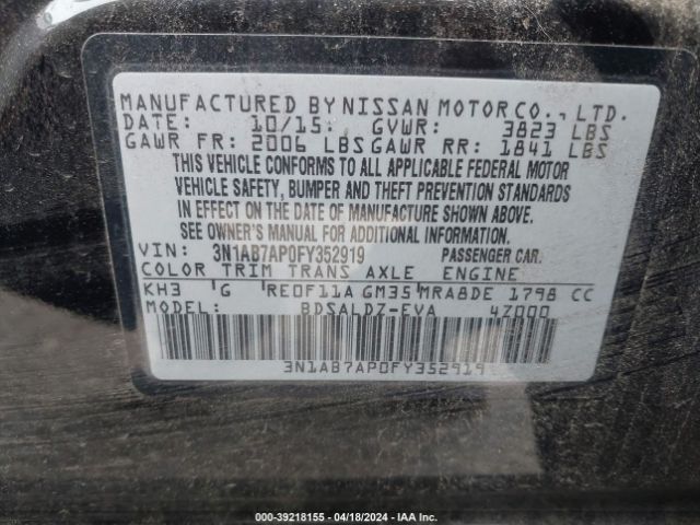 Photo 8 VIN: 3N1AB7AP0FY352919 - NISSAN SENTRA 