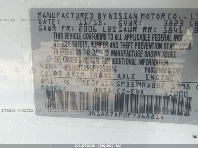 Photo 8 VIN: 3N1AB7AP0FY368814 - NISSAN SENTRA 