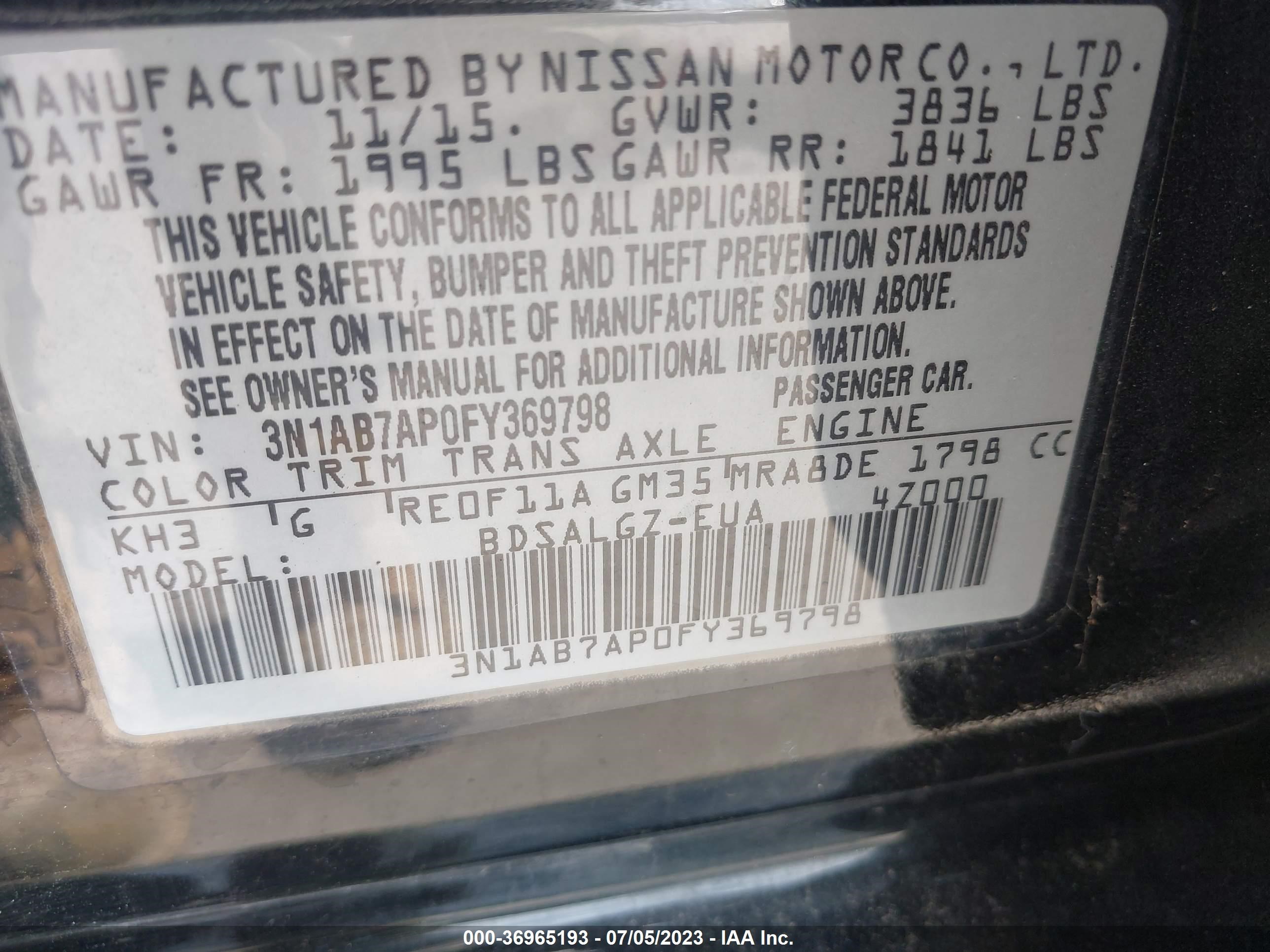 Photo 8 VIN: 3N1AB7AP0FY369798 - NISSAN SENTRA 