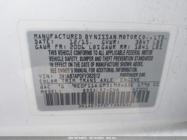 Photo 8 VIN: 3N1AB7AP0FY382812 - NISSAN SENTRA 