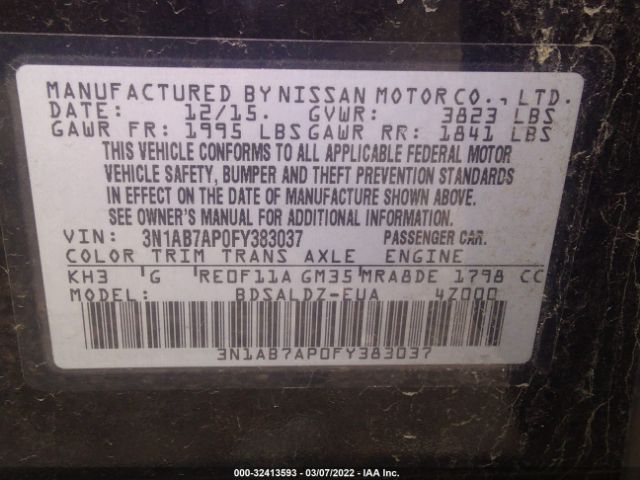 Photo 8 VIN: 3N1AB7AP0FY383037 - NISSAN SENTRA 