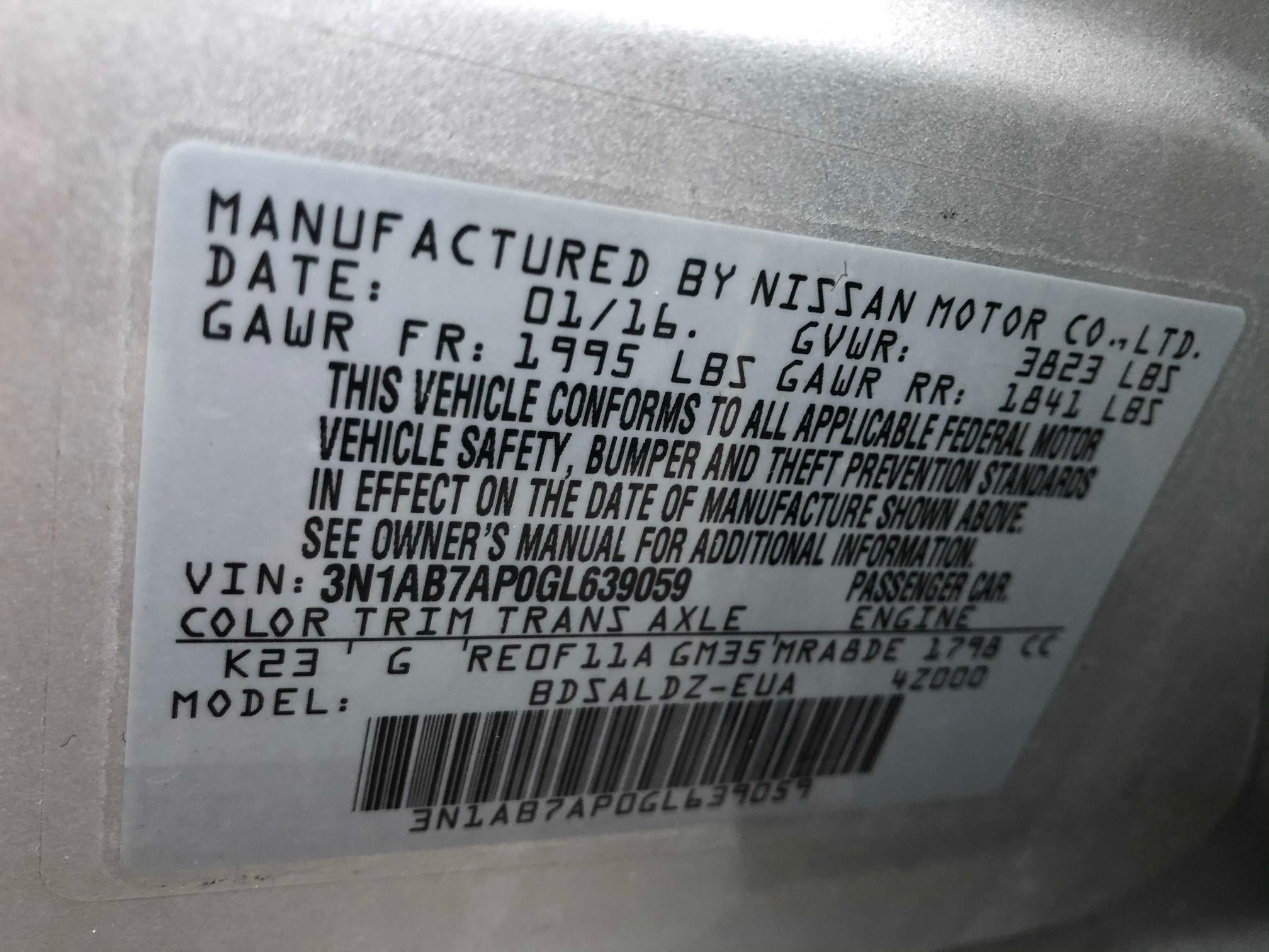 Photo 9 VIN: 3N1AB7AP0GL639059 - NISSAN SENTRA S 