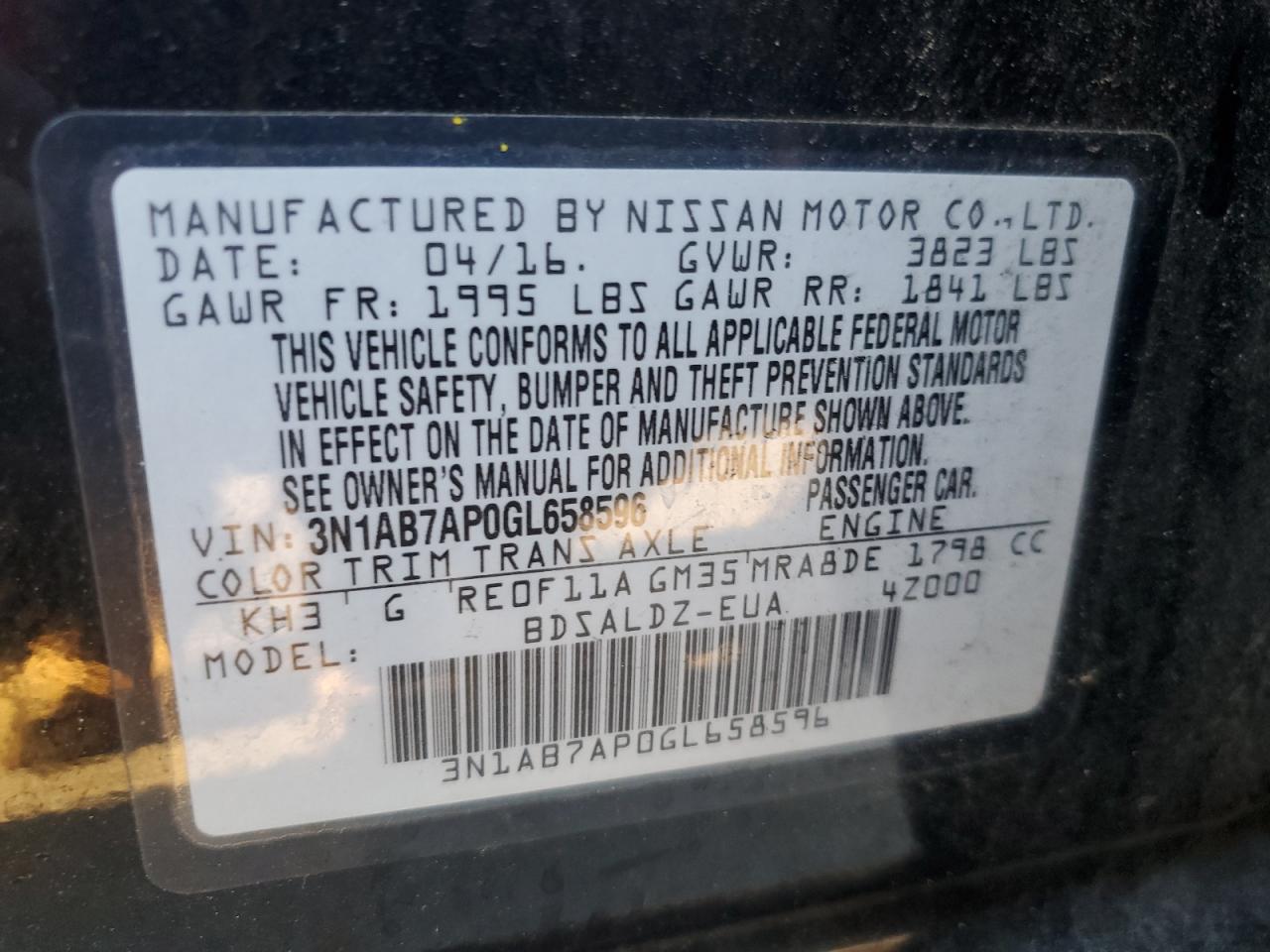 Photo 12 VIN: 3N1AB7AP0GL658596 - NISSAN SENTRA 