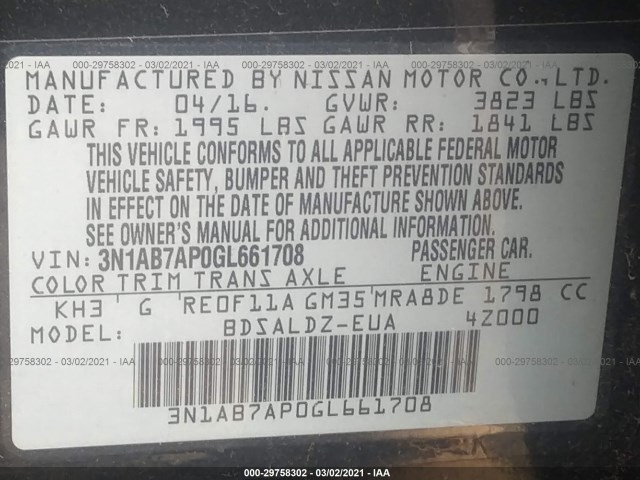 Photo 8 VIN: 3N1AB7AP0GL661708 - NISSAN SENTRA 