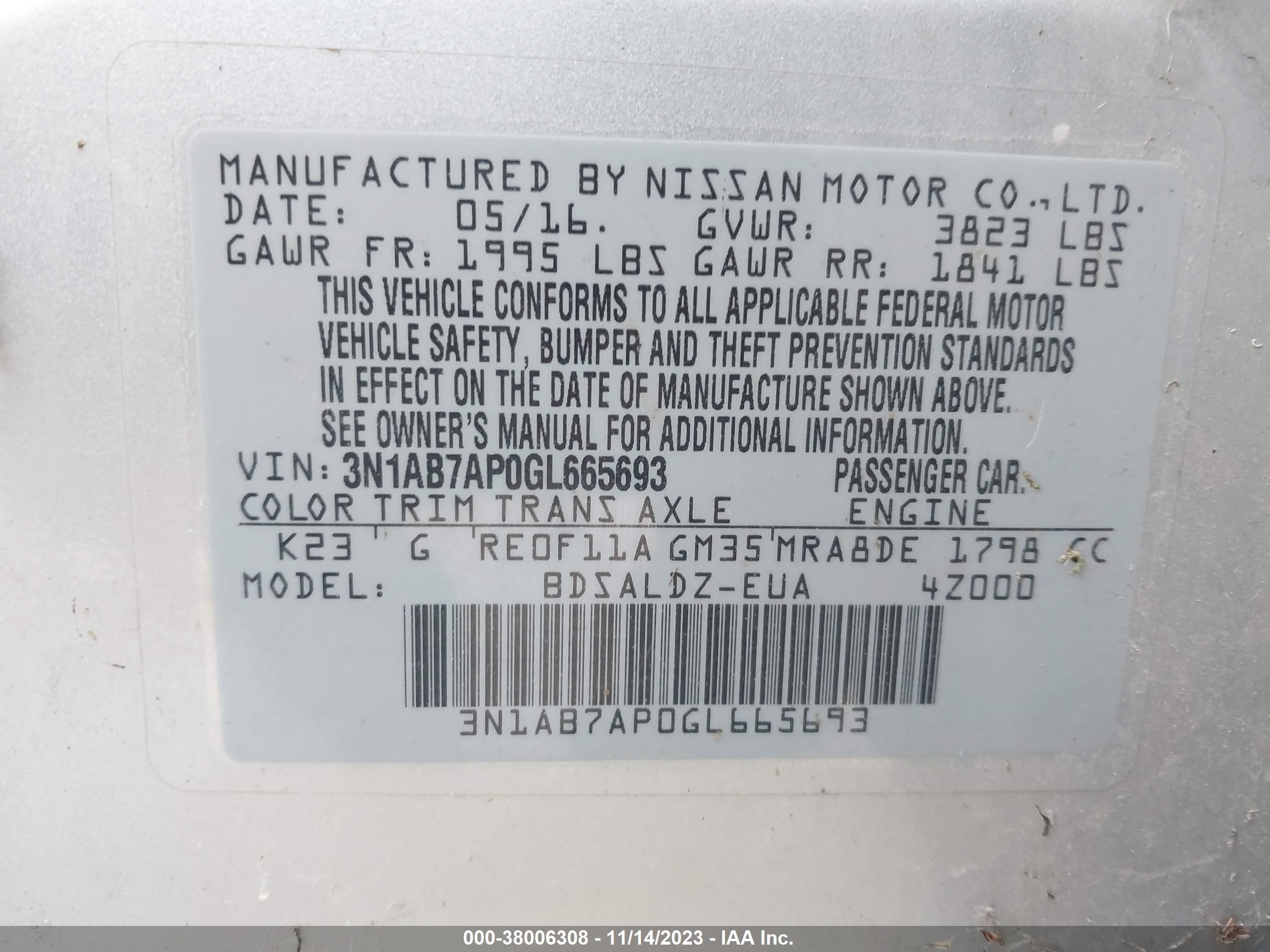 Photo 8 VIN: 3N1AB7AP0GL665693 - NISSAN SENTRA 