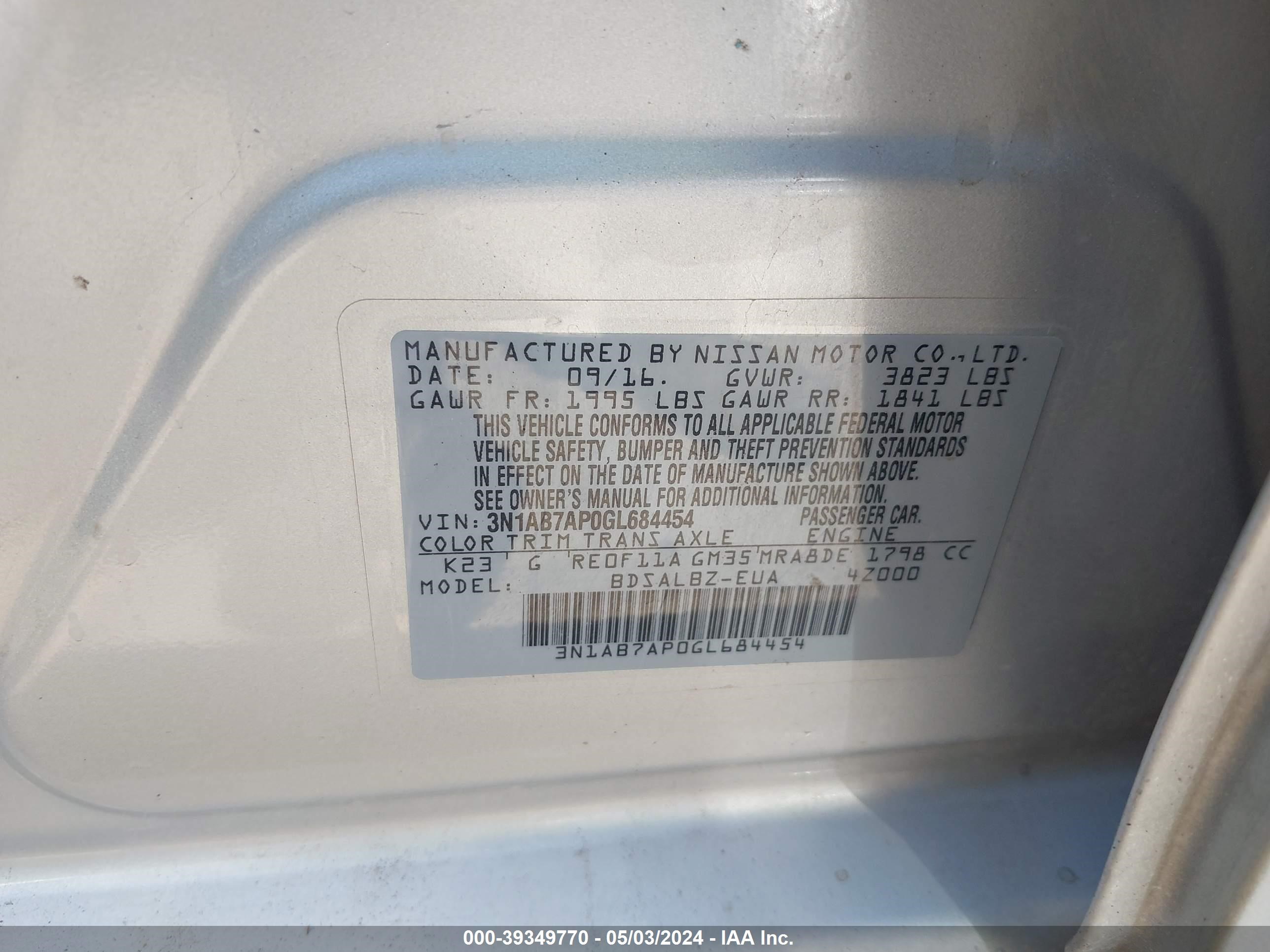 Photo 8 VIN: 3N1AB7AP0GL684454 - NISSAN SENTRA 