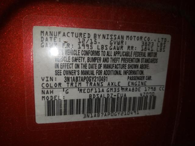 Photo 9 VIN: 3N1AB7AP0GY210491 - NISSAN SENTRA S 