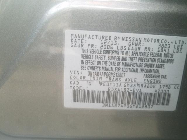 Photo 9 VIN: 3N1AB7AP0GY212807 - NISSAN SENTRA S 