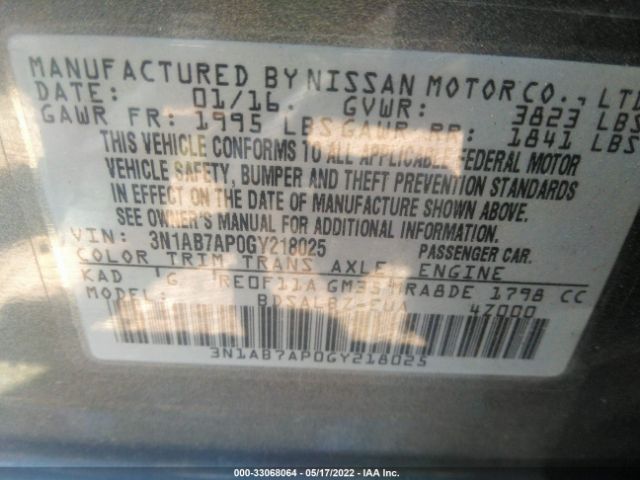 Photo 8 VIN: 3N1AB7AP0GY218025 - NISSAN SENTRA 