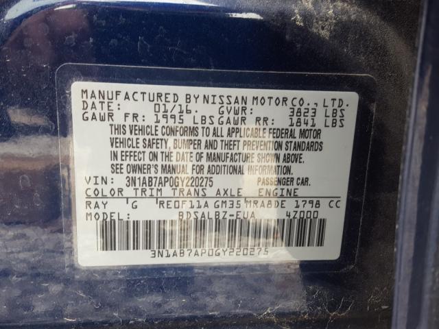 Photo 9 VIN: 3N1AB7AP0GY220275 - NISSAN SENTRA S 