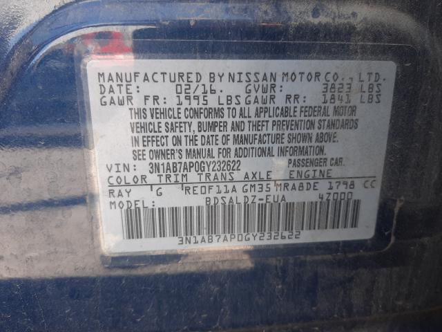 Photo 9 VIN: 3N1AB7AP0GY232622 - NISSAN SENTRA S 