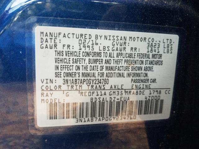 Photo 9 VIN: 3N1AB7AP0GY234760 - NISSAN SENTRA S 