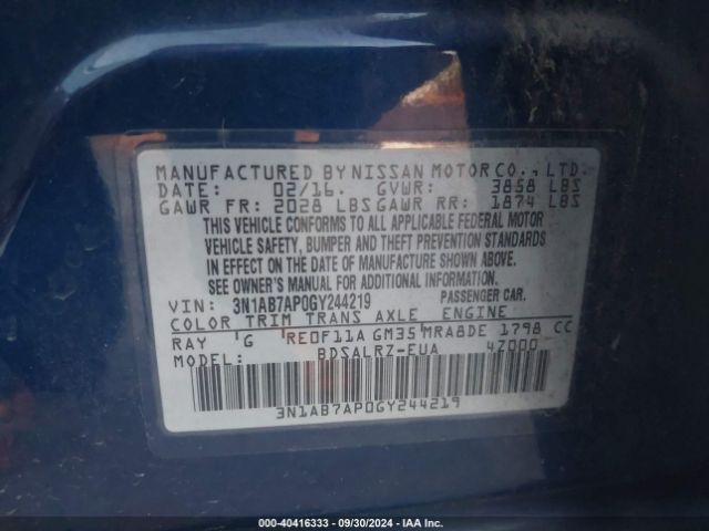 Photo 8 VIN: 3N1AB7AP0GY244219 - NISSAN SENTRA 