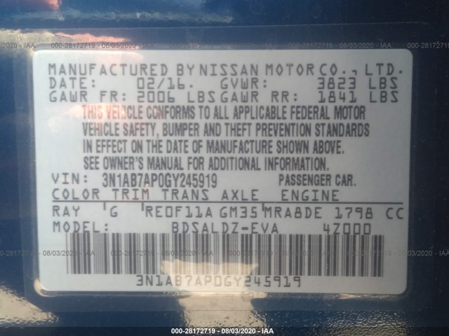 Photo 8 VIN: 3N1AB7AP0GY245919 - NISSAN SENTRA 