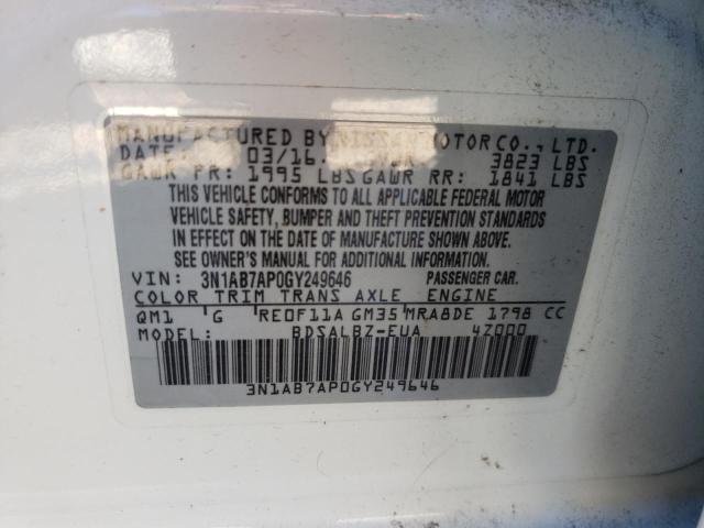 Photo 9 VIN: 3N1AB7AP0GY249646 - NISSAN SENTRA S 