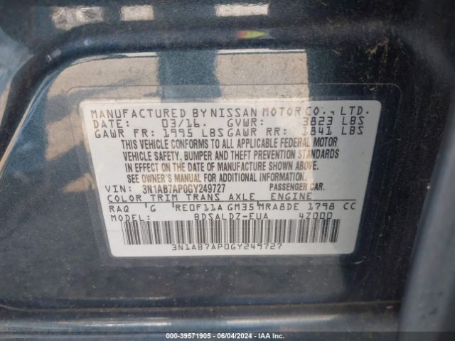 Photo 8 VIN: 3N1AB7AP0GY249727 - NISSAN SENTRA 