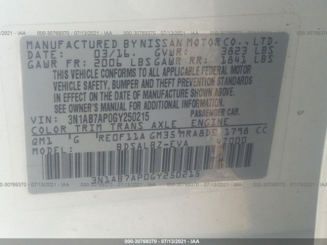 Photo 8 VIN: 3N1AB7AP0GY250215 - NISSAN SENTRA 