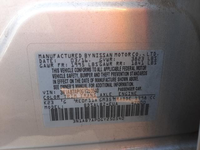 Photo 9 VIN: 3N1AB7AP0GY250540 - NISSAN SENTRA S 