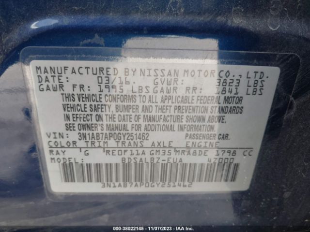 Photo 8 VIN: 3N1AB7AP0GY251462 - NISSAN SENTRA 