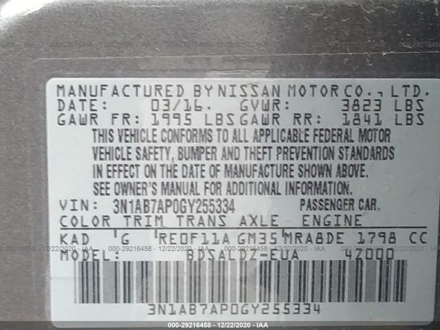 Photo 8 VIN: 3N1AB7AP0GY255334 - NISSAN SENTRA 