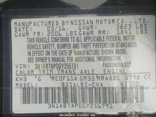 Photo 8 VIN: 3N1AB7AP0GY256791 - NISSAN SENTRA 