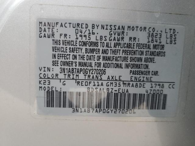 Photo 12 VIN: 3N1AB7AP0GY270206 - NISSAN SENTRA S 